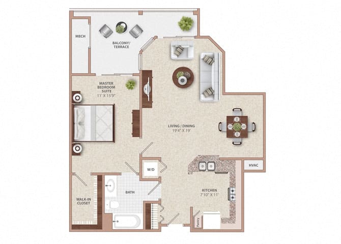 THE HAVEN ONE BEDROOM ONE BATH floor plan